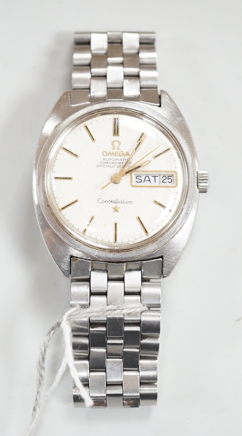 A gentleman's late 1960's stainless steel Omega Automatic Chronometer Constellation wrist watch, on a stainless steel Omega bracelet, movement c.751, no box or papers.